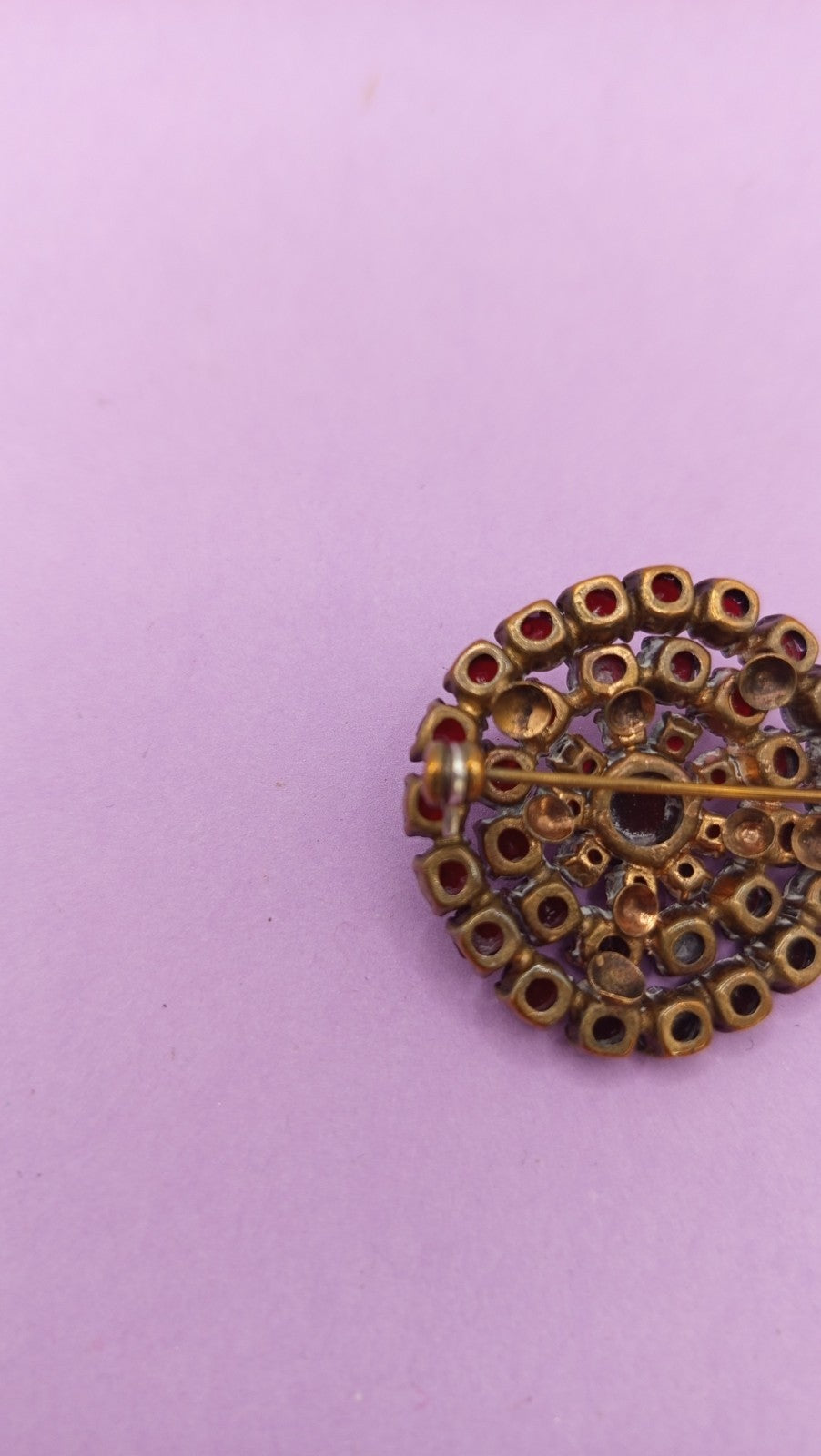 NO TARIFF Antique Bohemian Garnet Brooch Vintage 1 4/8"