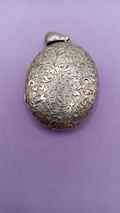 NO TARIFFS Victorian Silver Engraved Oval Locket Pendant Vintage
