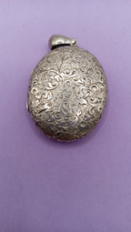 NO TARIFFS Victorian Silver Engraved Oval Locket Pendant Vintage