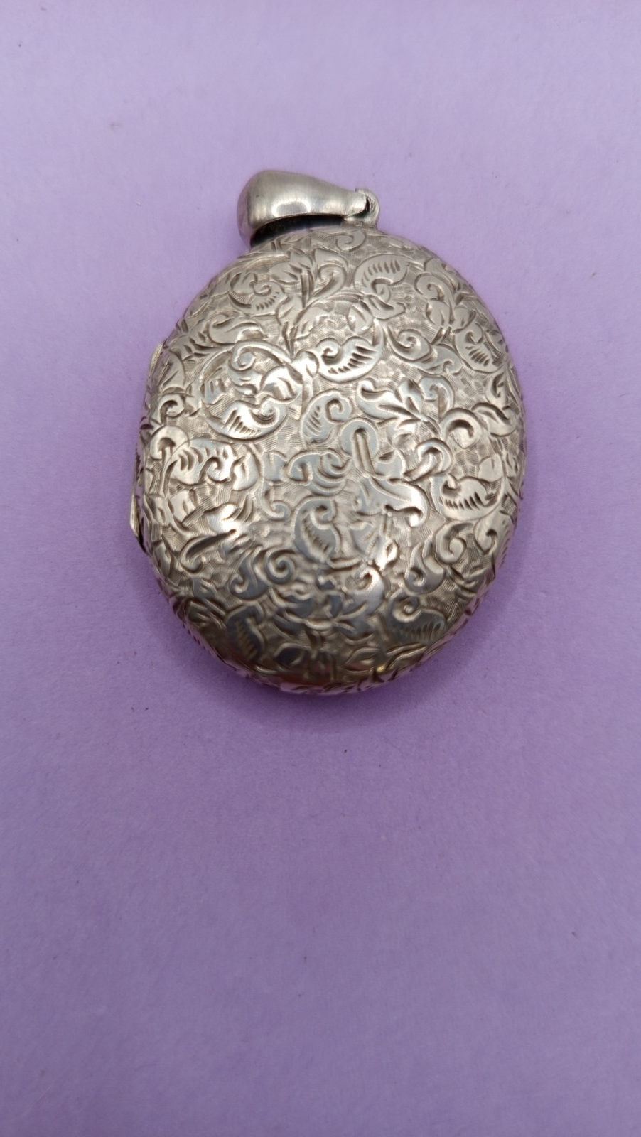 NO TARIFFS Victorian Silver Engraved Oval Locket Pendant Vintage