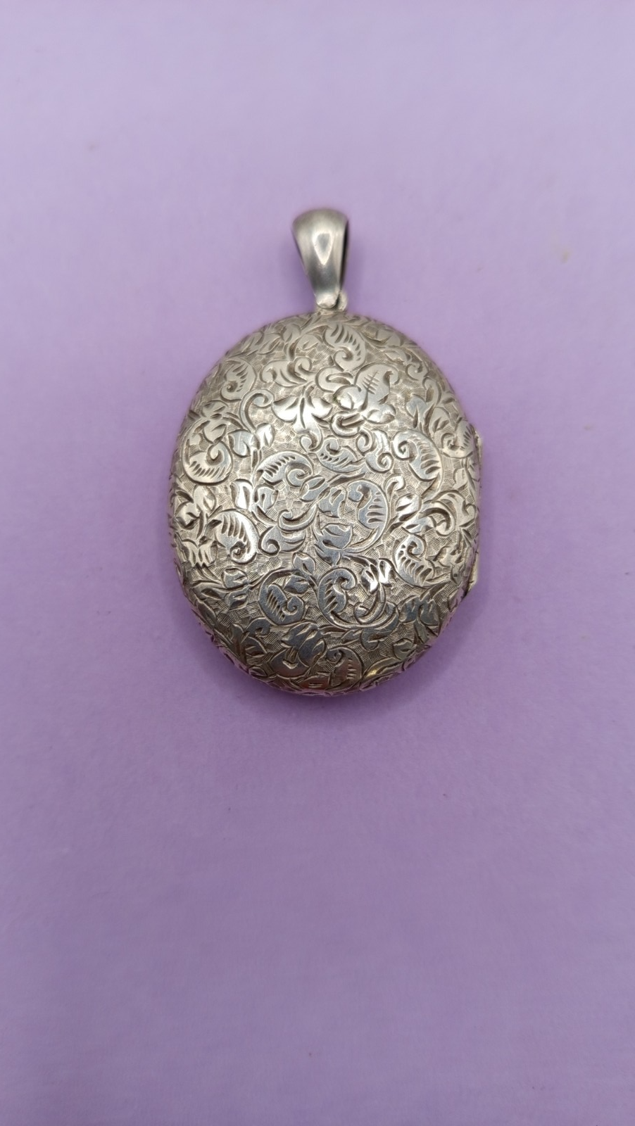 NO TARIFFS Victorian Silver Engraved Oval Locket Pendant Vintage