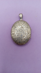 NO TARIFFS Victorian Silver Engraved Oval Locket Pendant Vintage
