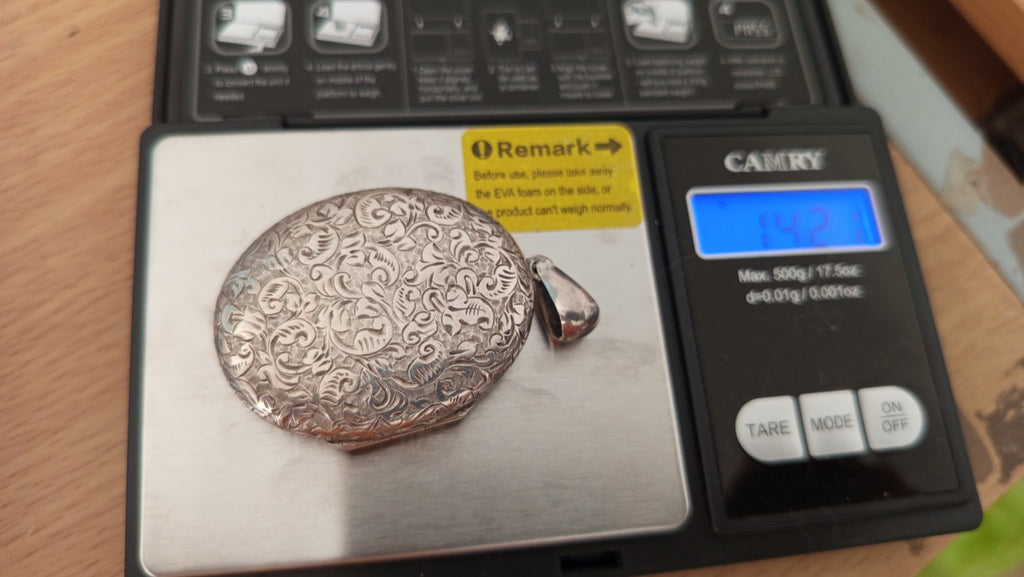 NO TARIFFS Victorian Silver Engraved Oval Locket Pendant Vintage