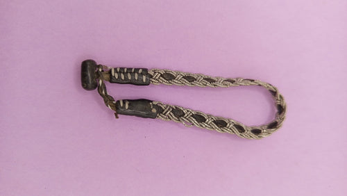 NO TARIFF Vintage Sami Bracelet Handmade Scandinavia Norway Pewter Leather 6.5"