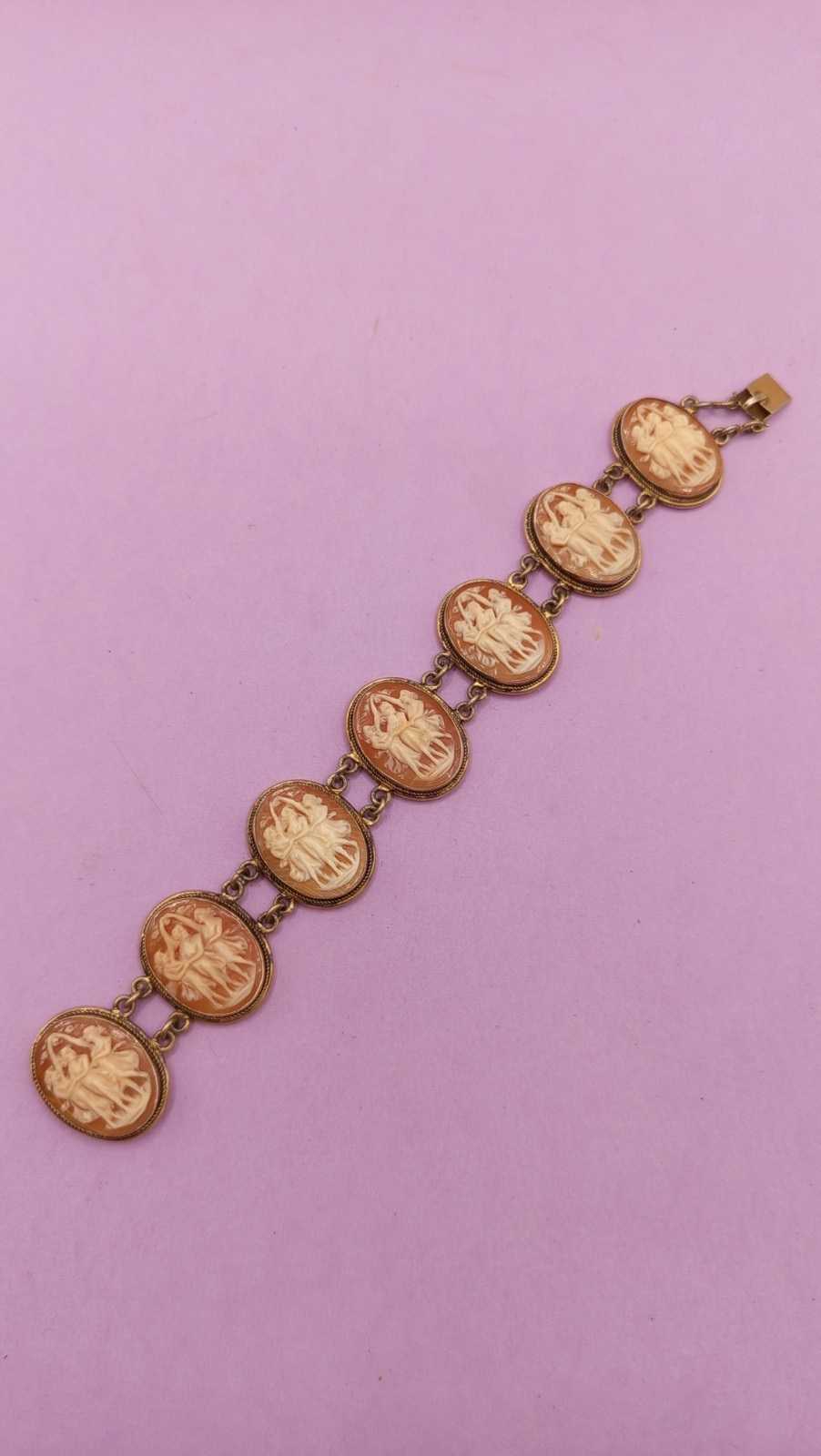 NO TARIFFS Antique Gilt Silver Cameo Bracelet Three Graces US 6.25"