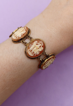 NO TARIFFS Antique Gilt Silver Cameo Bracelet Three Graces US 6.25"