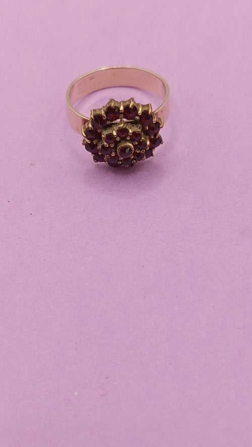 NO TARIFF Antique Bohemian Garnet Silver Ring Vintage Small 1 6/8"