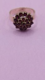 NO TARIFF Antique Bohemian Garnet Silver Ring Vintage Small 1 6/8"