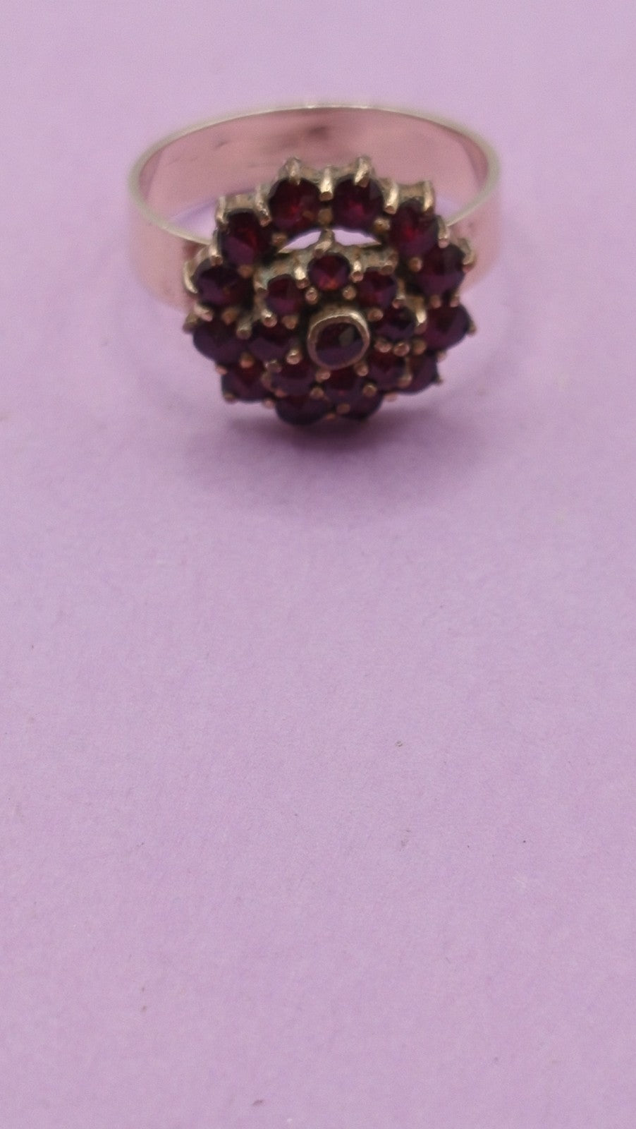NO TARIFF Antique Bohemian Garnet Silver Ring Vintage Small 1 6/8"