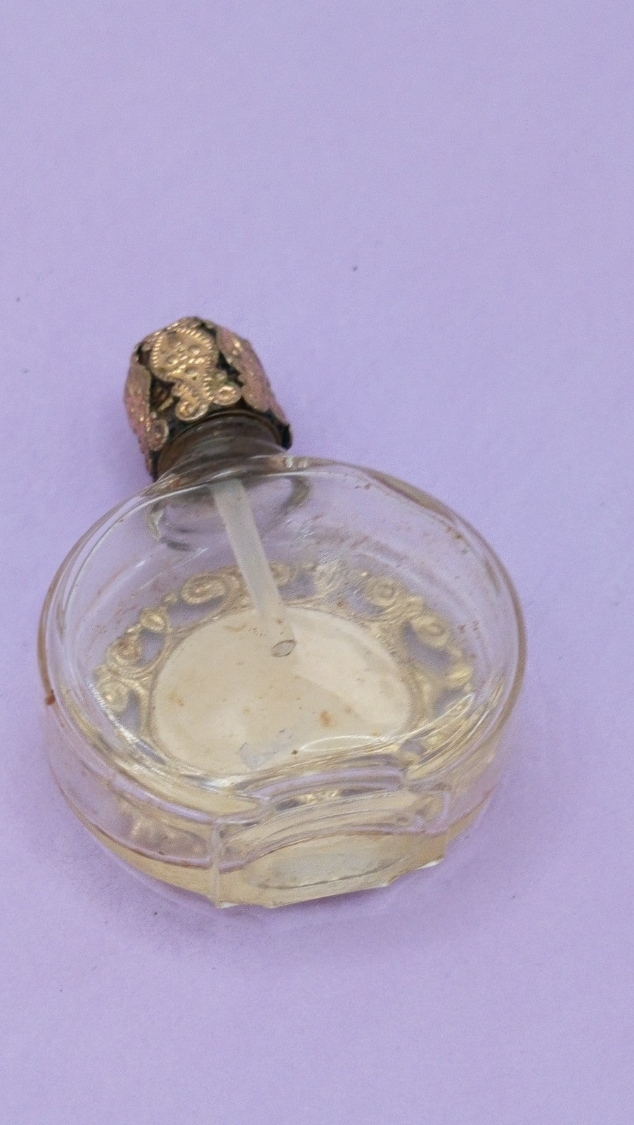 NO TARIFF Vintage Miniature Petit Point Perfume bottle Filigree Stopper Antique
