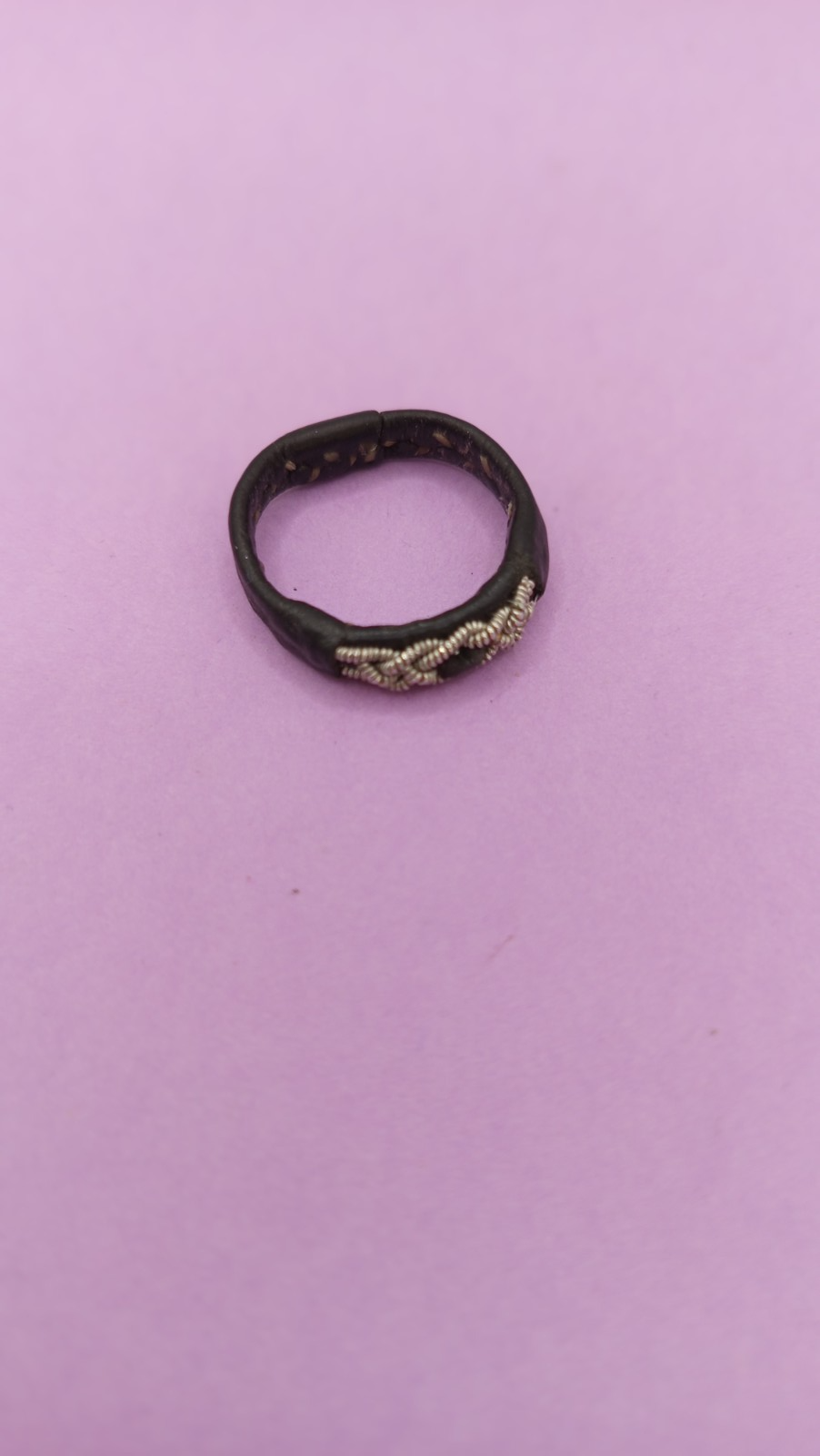 NO TARIFF Vintage Sami Ring Handmade Scandinavia Norway Pewter Leather 2.25"