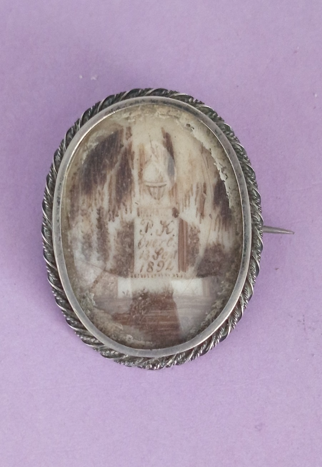 NO TARIFFS Antique Silver Mourning Sepia Brooch Willow 1894 Victorian