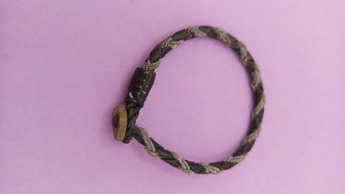 NO TARIFF Vintage Sami Bracelet Handmade Scandinavia Norway Pewter Leather 5.5"